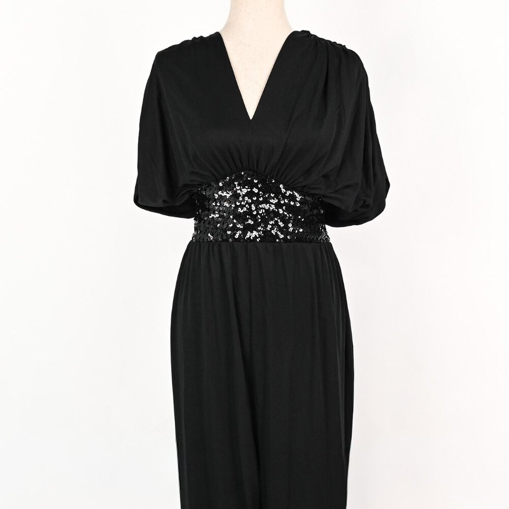 Vintage 80s Black MS. CLASSIC Sequin Ruched Tapered Pant Jumpsuit - 8